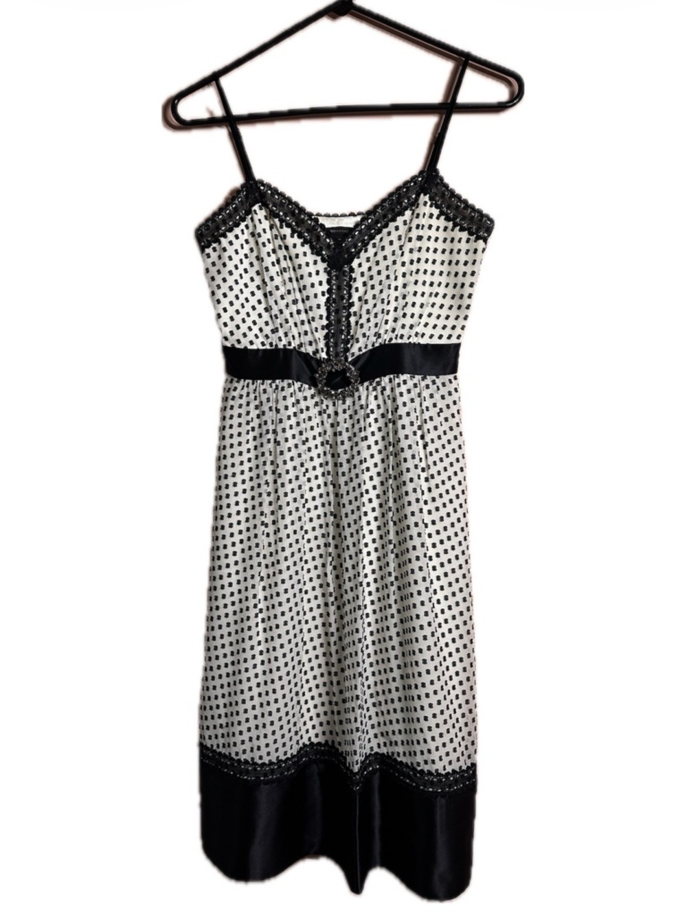Y2K Silk BCBGMaxAzria Black and White Polka Dot Midi Dress